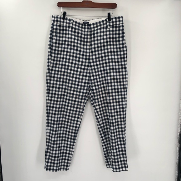 J.CREW Gingham Linen Cotton Holland Pant Check Blue White Ankle Crop 10 Pockets - Picture 3 of 12